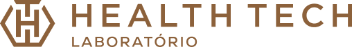 Um logotipo para laboratório healthtech é mostrado em um fundo branco